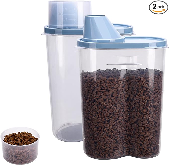 GreenJoy 2 Pack 2lb/2.5L Pet Food Storage Container with Measuring Cup, Can Covers and Bowl for Small Dog, Cat, Waterproof-BPA Free