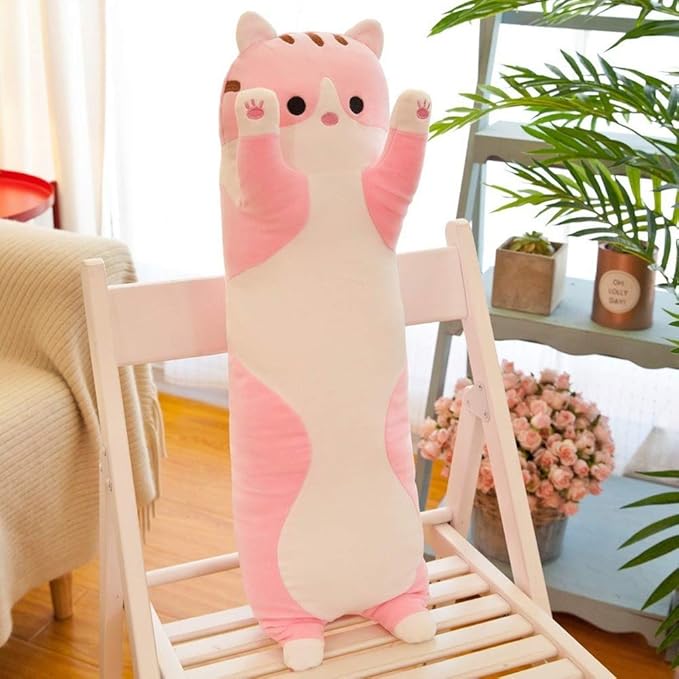 shangman Lovely Plush Cat Cute Cartoon Soft Stuffed Kitten Long Throw Sleeping Pillow Doll Toy Gift for Kids Girlfriend Multiple Size (Pink,70cm/27.5in)