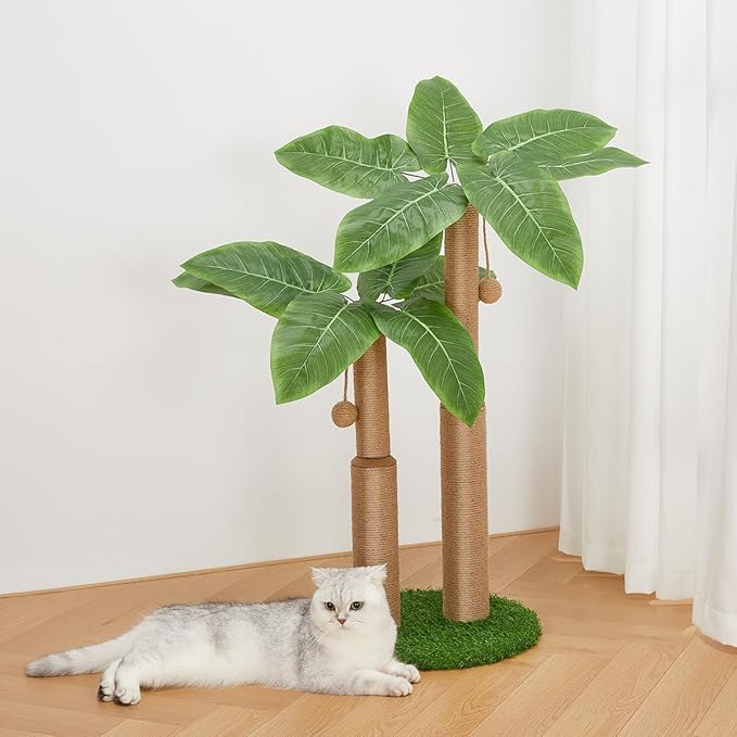 29.7inch Cat Scratching Post,Cat Scratcher Cat Tree with 2 Sisal Scratching Poles & 2 Interactive Dangling Balls,Cats Scratching Posts for Indoor Kitten & Adult Cats (2 Posts Banana Tree)