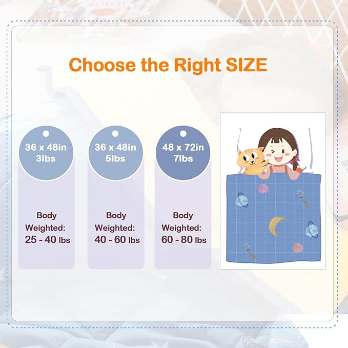 Uttermara Weighted Blanket 7 lbs, Ultra Cozy Minky Fleece and Cotton Sided with Cartoon Patterns, Reversible Heavy Blanket Great for Sleeping, 36x48 inches, Blue Star Moon