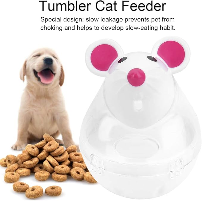 Cat Treat Dispenser Toy, Small Cat Food Balls Slow Feeder, Mice Tumbler Design Cat Food Toy Cat Enrichment Toys for Pet Interactive Training and Food Dispensing (White)