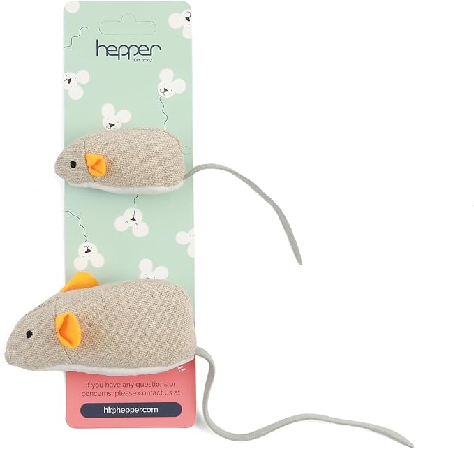Hepper Catnip Mice Toy Set - Flax: Premium Catnip-Infused Mice Cat Toys for Endless Play, Multi-Textured Flax Fabric Ideal for Quiet Self-Play - 2 pcs Pet Toys for Cats for Kicking & Tossing