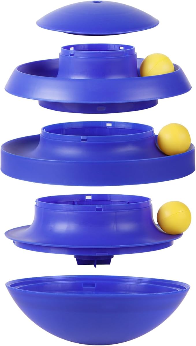 Interactive Cat Toy, 3-Tier Track Ball Toy for Cats, Tumbler Base with Moving Balls, Keeps Cats Entertained and Active (Blue)