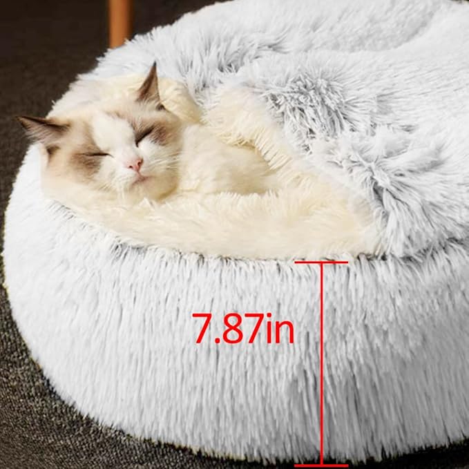 La La Pet® Modern Pet Soft Plush Burrowing Cave Faux Fur Cuddler Round Cat Bed Self Warming Autumn Winter Indoor Snooze Sleeping Cozy Nest for Mini Medium Sized