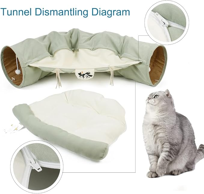 Tunnel for Indoor Cats, Collapsible Washable Cat Bed Tunnel, Cat Play Tunnel Toy for Small Medium Large Cats