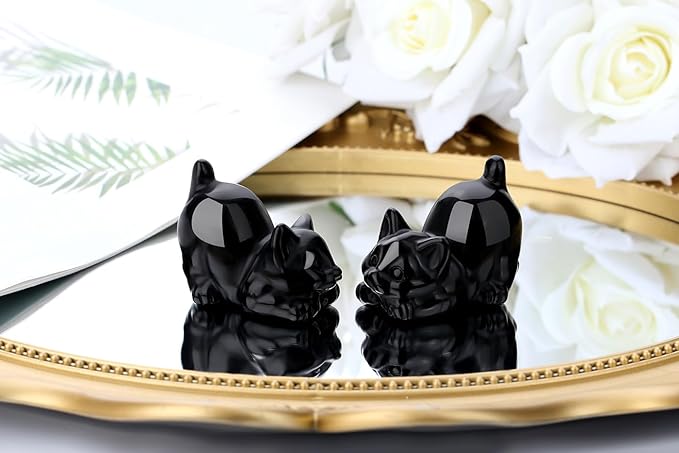 Black Obsidian Cat Statue Crystals and Healing Stones Carved Room Home Decor Figurines for Office Lazy Sculpture Stone Crystal Cute Art Decoration Gemstones Gifts for Cat Lovers Women Teacher
