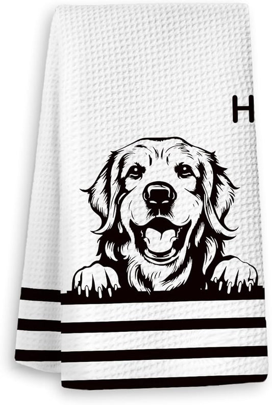 Hi Golden Retriever Waffle Kitchen Towels, Gifts for Golden Retriever Lovers Moms Dish Tea Towels for Kitchen, Dog Lover Gifts Decorative Hand Towels for Bathroom Guest Room Decor, 16x24 Inch
