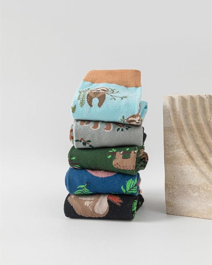 5 Pairs Cute Animal Crew Socks Fun Casual Cotton Calf Socks for Women