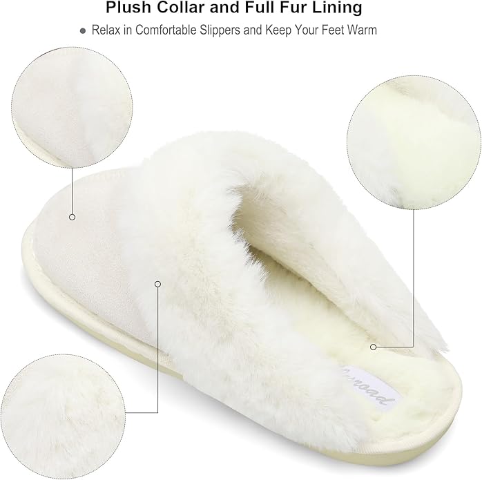 Besroad Winter Fuzzy House Slippers Sandals Plush Faux Fur Fluffy Flats Slippers Warm Slide Shoes for Women