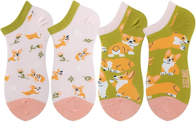 2 Pairs Funny Cartoon Animal Print Cotton Ankle Socks for Women Teens
