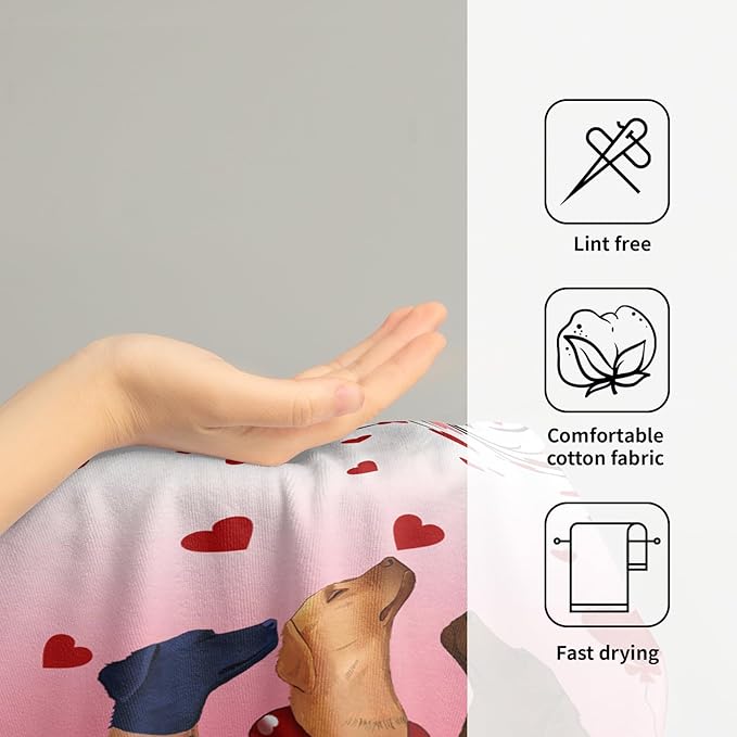 Giwawa Valentine Dog Hand Towels Set of 2 Romantic Love Soft Microfiber Absorbent Fingertip Face Towels for Bathroom Home Kitchen Hotel Spa