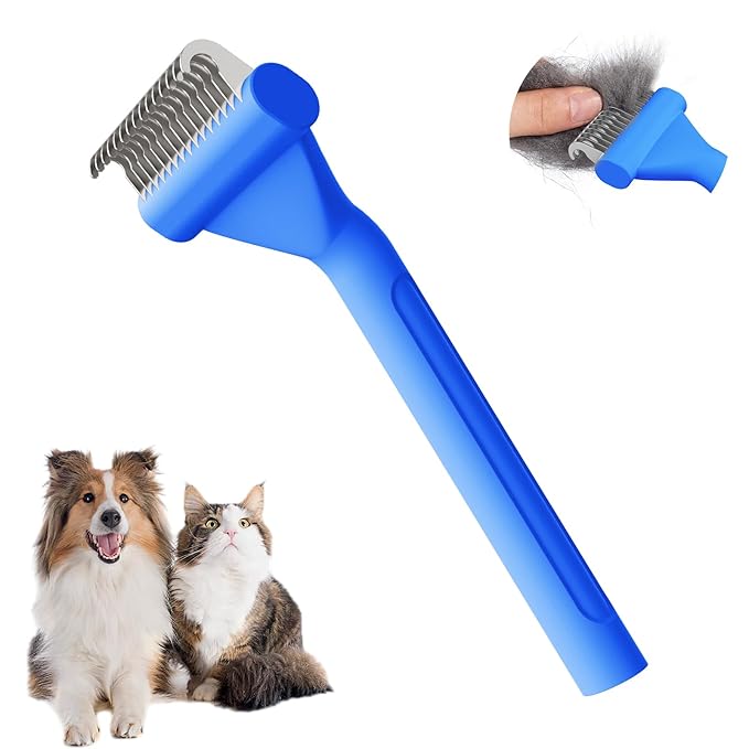Dog Brush for Shedding cat deshedding grooming supplies for indoor short long hair pet dematting undercoat rake for brish poodle remove matted fur slicker best comb tool cepillo para perros. (Blue)
