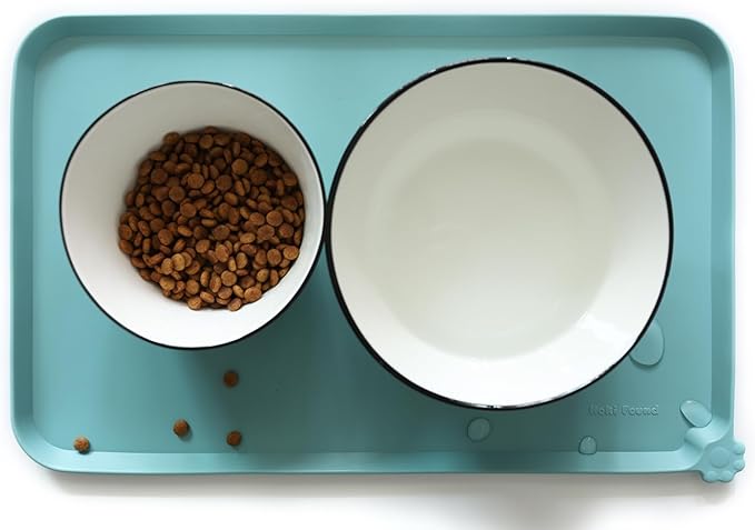 Hoki Found Silicone Pet Food Mats Tray - Non Slip Pet Dog Cat Bowl Mats Placemat - Dog Pet Cat Feeding Mat - Waterproof Dog Cat Food Mats -Pet Water Mats for Carpet -Light Turquoise
