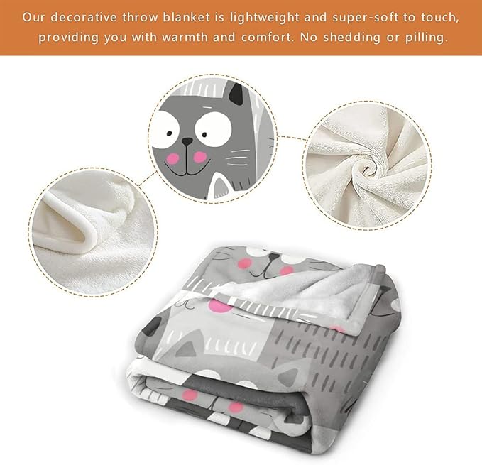 COLLA Cute Cat Blanket for Girls Women, Lightweight Soft Fleece Flannel Throw Blanket for Cat Lovers Sofa Couch Living Room 50x40 Inch