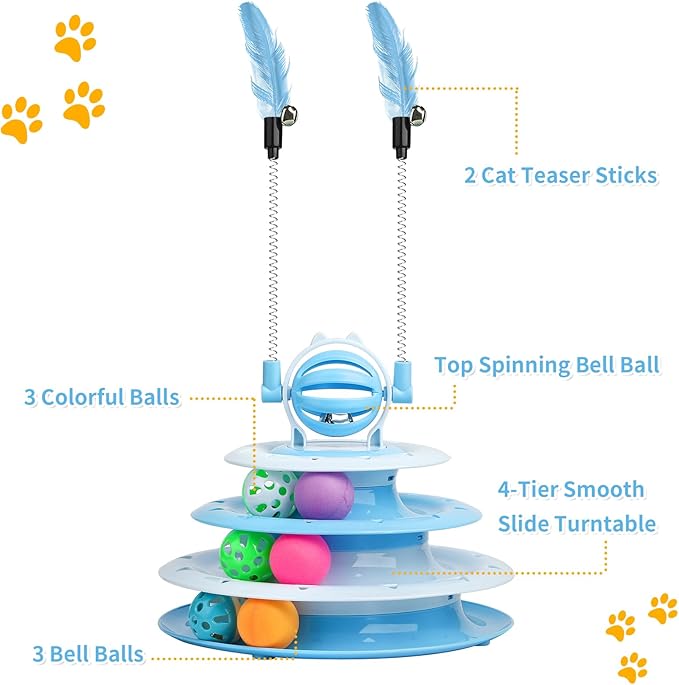 Cat Toys Interactive Cat Toys for Indoor Cats Kitten Toys Interactive Cat Toy Cat Puzzle Toy Cat Ball Toy with 2 Cat Teasers (Blue)