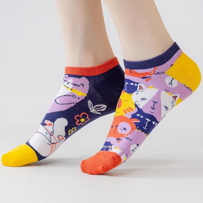 2 Pairs Funny Cartoon Animal Print Cotton Ankle Socks for Women Teens