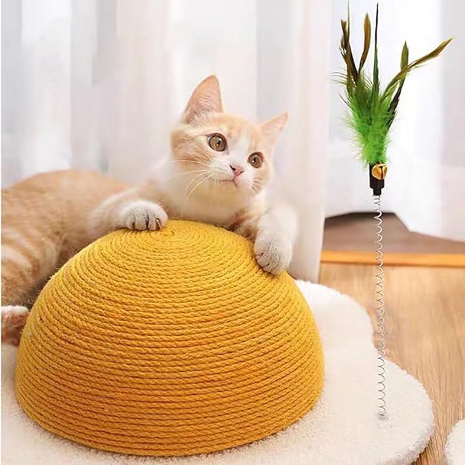 Egg Cat Scratcher Ball Cat Scratching Post Round Cat Tree Board Scratch Post Sisal Cat Toys (Yellow, S)