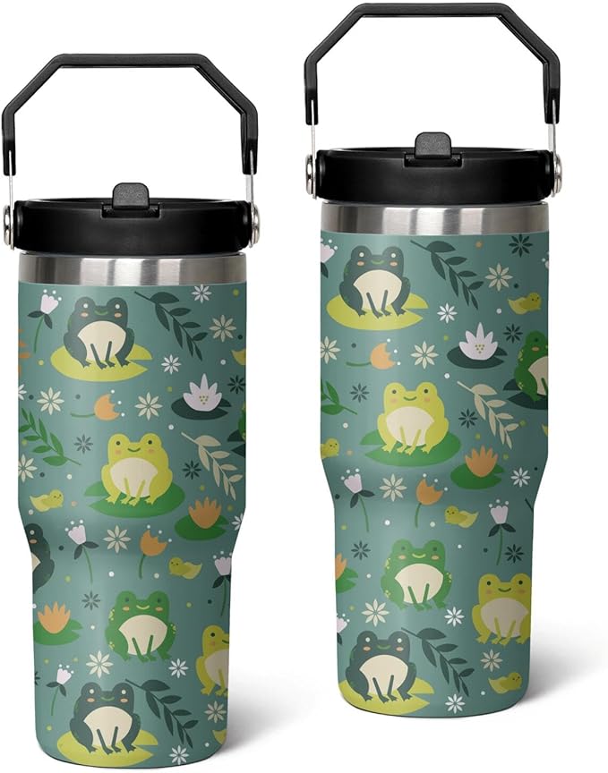 30 Oz Frog Tumbler with Handle and Straw, Frog Cup Insulated Frog Coffee Mug, Double Wall Stainless Steel Frog Mug, Leak Proof Frog Coffee Cup, Frog Gifts for Women and Frog Gifts for Frog Lovers