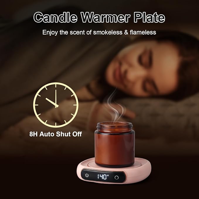 Bsigo Electric LED Display Smart Coffee Mug Warmer & Cute Cat Mug Set, Beverage Cup Warmer for Desk, Warmer Plate for Milk Tea with 3-Temperature Settings (Up to 140℉/60℃), 8 Hour Auto Shut Off, Pink