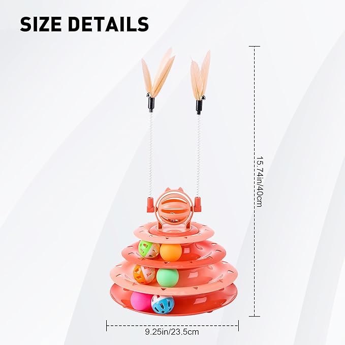 2 in 1 Cat Interactive Toy Roller 3-Level Turntable Cat Toy Cat Slow Feeder Food Dispenser Cat Kitten Wand (Green-C)