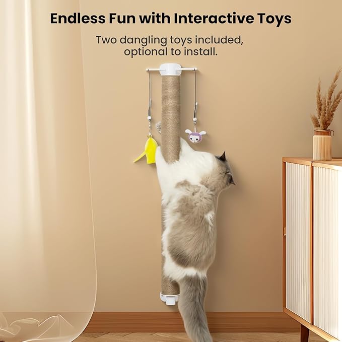 SVD.PET Cat Scratching Post Wall Mounted, 37.5" Tall Cat Scratcher for Wall with Hanging Toys, Jute Cat Wall Scratcher for Large Cats Indoor Cat Wall Furniture