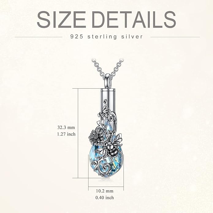 Animal Crystal Urn Necklace For Ashes Sterling Silver Butterfly Dragonfly Bee Phoenix Peacock Hummingbird Fox Angel Wing Pentagram Pentacle Cremation Necklace Heart Teardrop Urn Holder Necklaces For Women Memorial Jewelry
