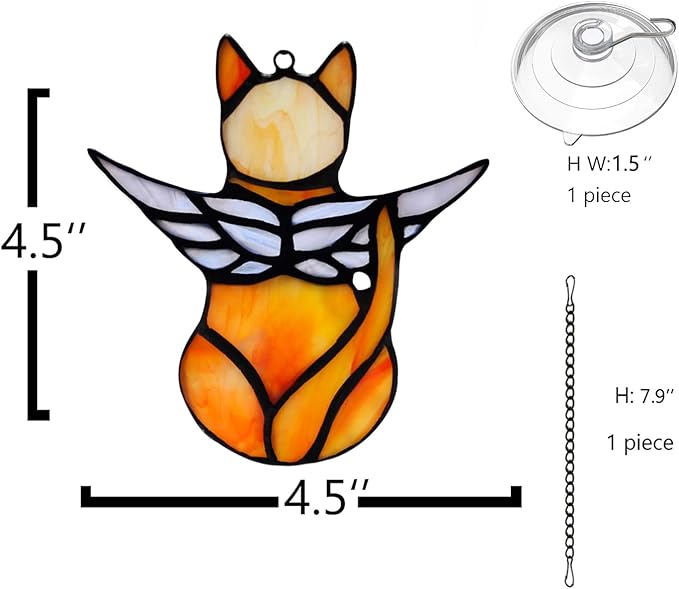BOXCASA Angel Cat Memorial Gifts Ornaments,Stained Glass Window Hanging Decorations,Angel Wings Orange Cat Suncatcher Decor,Cat Lovers Gifts Ornaments,Pet Memorial Sympathy Gifts Decoration