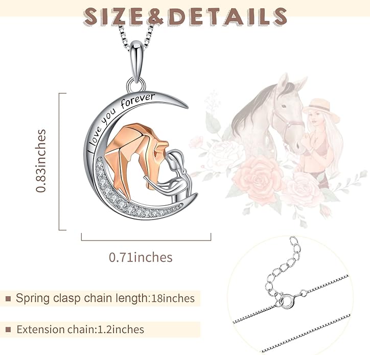 925 Sterling Silver Pig/Koala/Frog/Cat Horse Necklace I Love You to the Moon and Back Cute Animal Love Heart Moon Pendant Necklaces Jewelry Birthday Gifts for Women Best Friends