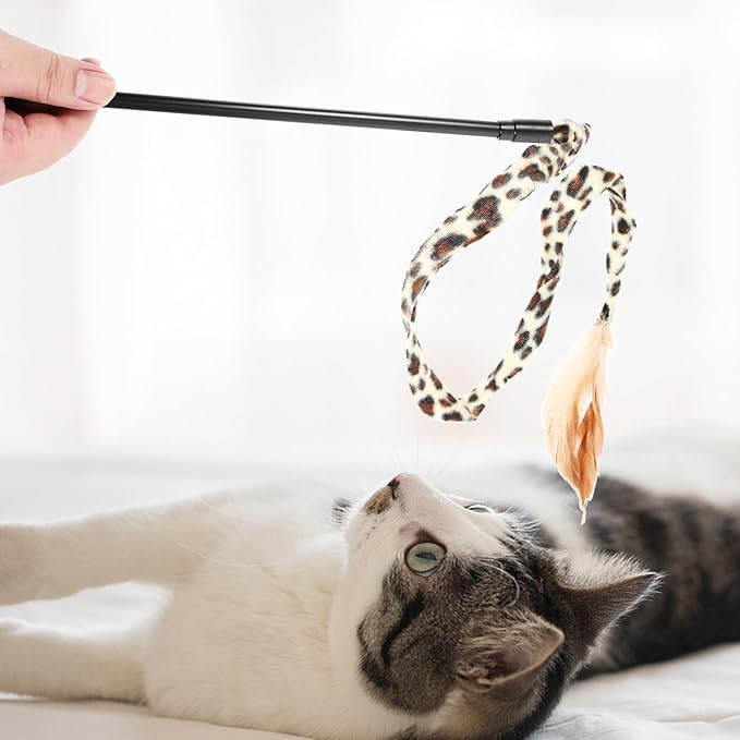 balacoo 15 Pcs Cat Teaser Wand : Portable Cat Teaser Toy Cat Chasing Toy Kitten Puzzle Kitten Wand Tease Stick Handheld for Indoor Cats, Engaging Play for Bored Cats