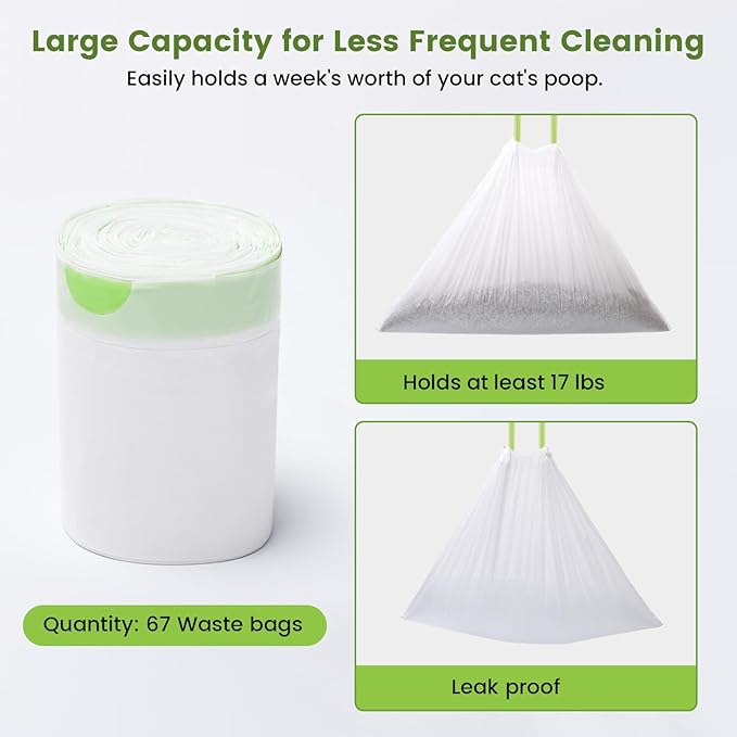 67 Count Cat Litter Bags for Pet Pura MAX Self-Cleaning Litter Box, Drawstring Kitty Liners for Automatic Waste Drawer Bin, Disposable Replacement Poop Trash Bag, Durable Leak-proof - 21 * 15.7 "