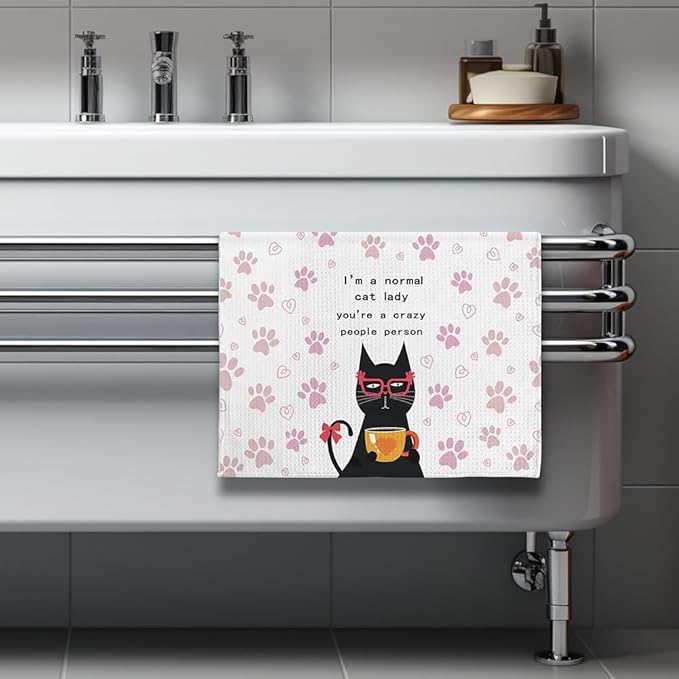 Crazy Cat Lady Gifts,Cat Towel,Cat Kitchen Towels,Cat Hand Towel,Cat Dish Towels,Black Cat Decor,Cat Kitchen Accessories,Gifts for Cat Lovers for Women-Perfect for Decorating Your Kitchen and Bathroom