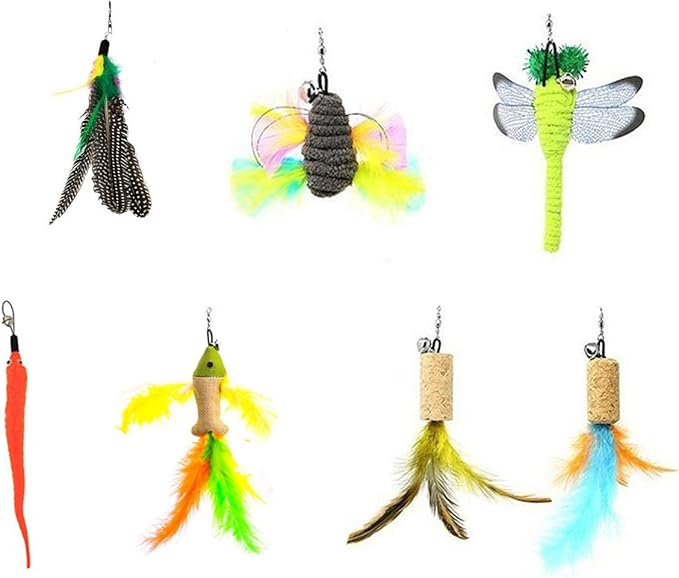 Cat Toys Interactive,9 Packs Retractable Cat Toy Wand, Cat Feather Toy, Assorted Refills Teaser Exerciser Wand Toy Set,Fish Bird Butterfly Dragonfly Worm
