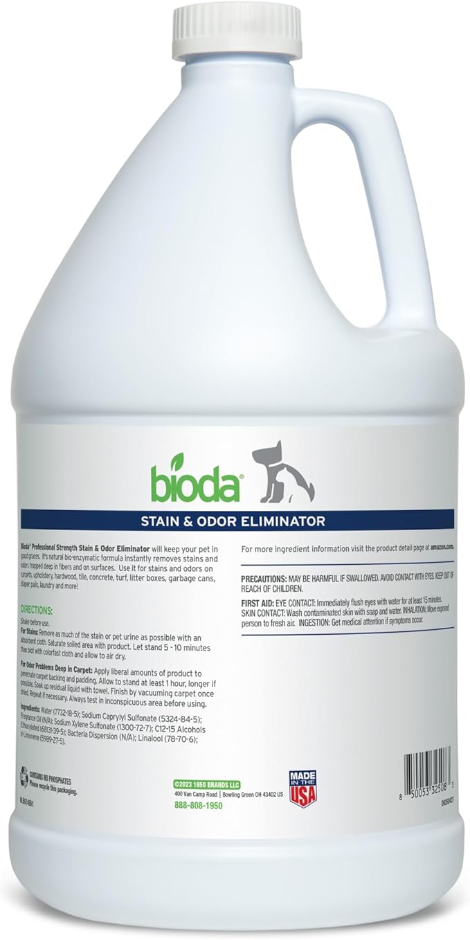 Bioda Pet Stain and Odor Eliminator | Pet Urine Enzyme Cleaner | Pet Stain Remover | Urine Odor Eliminator | Carpet Cleaner | Couch Cleaner | Made in USA | 1 Gallon