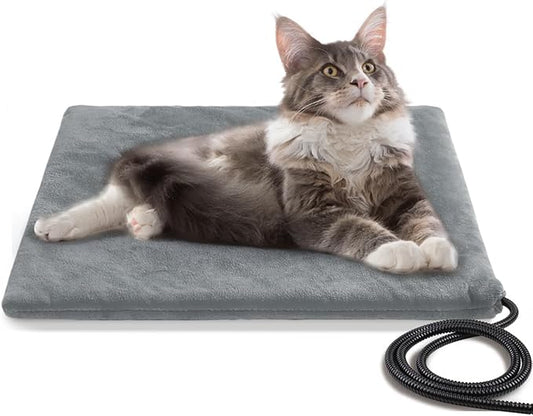 Pet Heating Pad,Extremely Waterproof Heated Cat Dog Bed Outdoor & Indoor,Multi-Size Heated Dog Cat Blanket Mat,Pet Heater Warmer for Cat Dog House Whelping Box(Grey,M-17.7" Lx17.7 W)