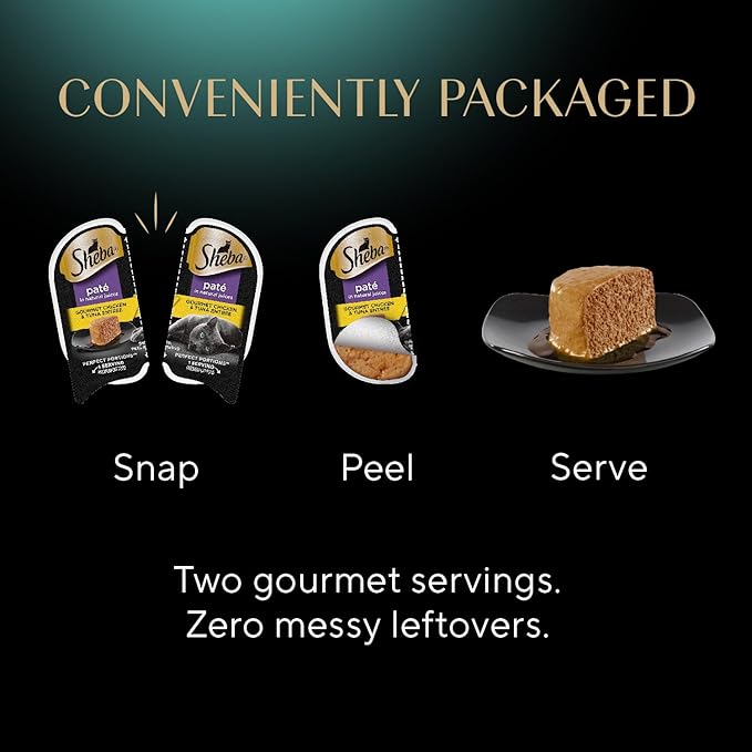 Sheba Perfect Portions Paté Wet Cat Food Trays (24 Count, 48 Servings), Gourmet Chicken and Tuna Entrée, Easy Peel Twin-Pack Trays