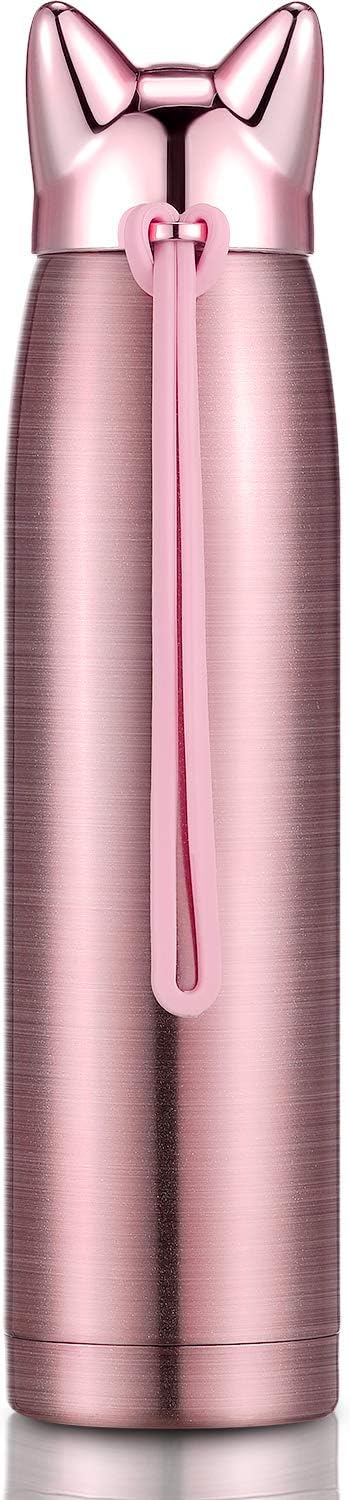 Boao Cute Cat Water Bottle Stainless Steel Insulated Bottle Thermal Travel Coffee Mug Christmas Vacuum Water Mug for Women, 300 Ml/10 oz(Pink)