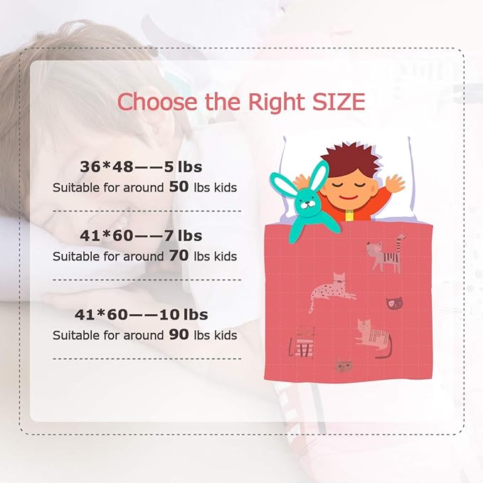 Sivio Weighted Blanket - 100% Cotton Heavy Blanket 7lbs, 41 x 60 inches, Washable Breathable Soft Throw Blanket for Calm Sleeping for Home and School Nap, Pink Cat