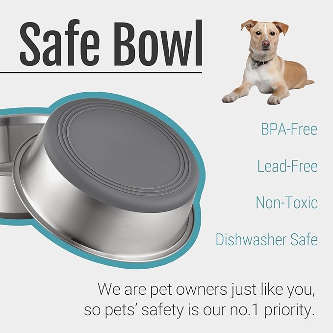 PEGYY11 Nonslip Stainless Steel Dog Bowls, 7.6 US Cup, 2 Count