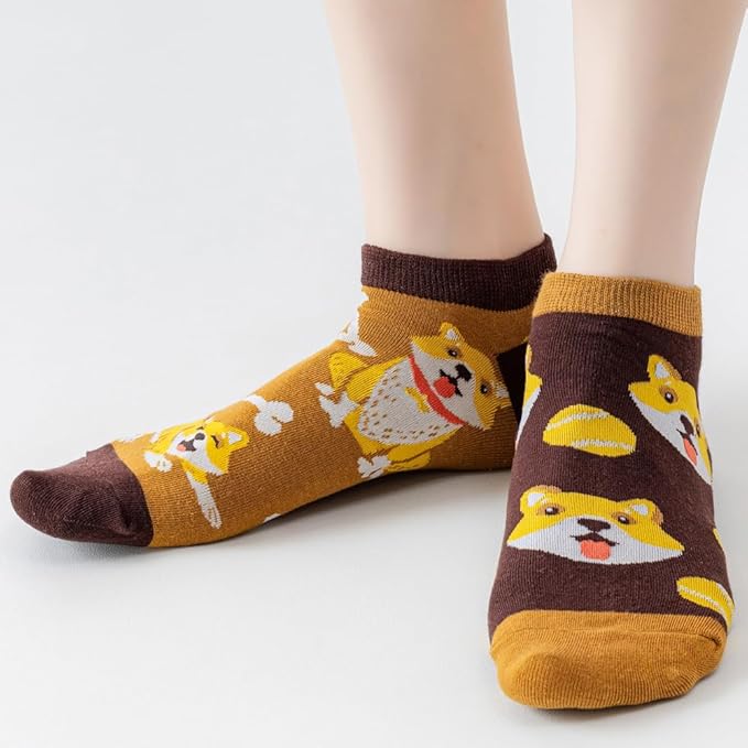 2 Pairs Funny Cartoon Animal Print Cotton Ankle Socks for Women Teens