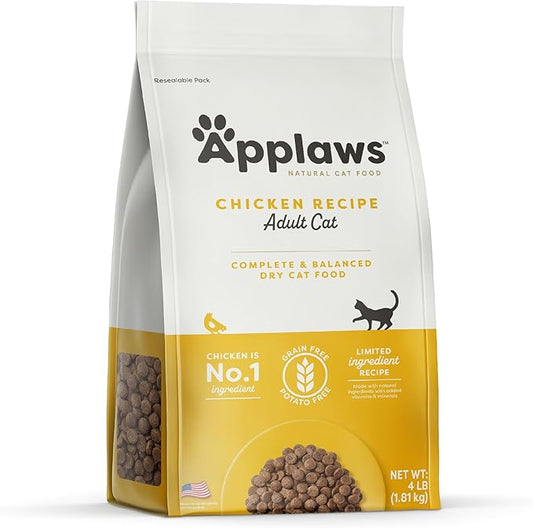 Applaws Complete Dry Cat Food, Grain-Free, Limited Ingredient Cat Food with Added Vitamins & Minerals, Protein, Natural Cat Food, Supports Digestion, Chicken (4 Pound Dry Cat Food)