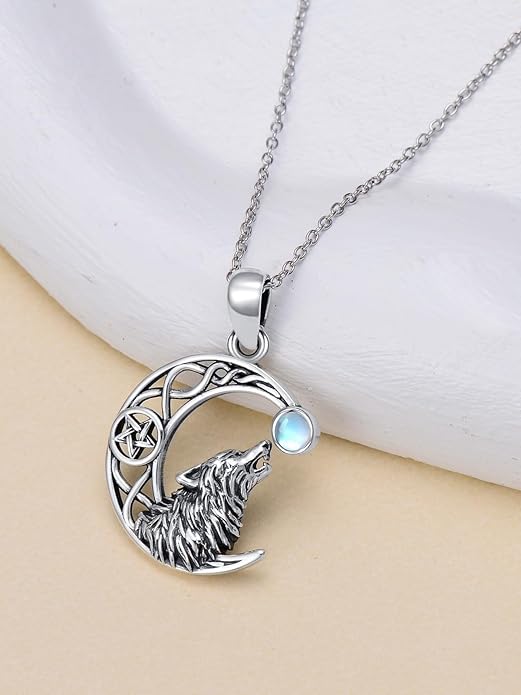 Black Cat/Dragon/Fox/Wolf Necklace 925 Sterling Silver Celtic Moon Pentagram Pendant Gothic Jewelry Goth Halloween Gifts for Women