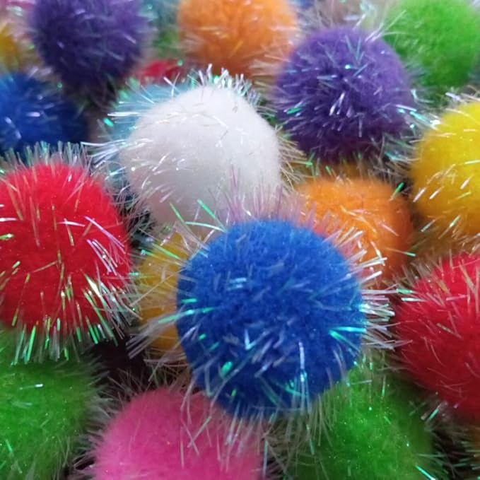 30 Pieces Sparkle Pom Pom Balls for Cat - Interactive Glitter Balls, Multicolor, Size of 1.2 inches, Best as Kitten Play Toys