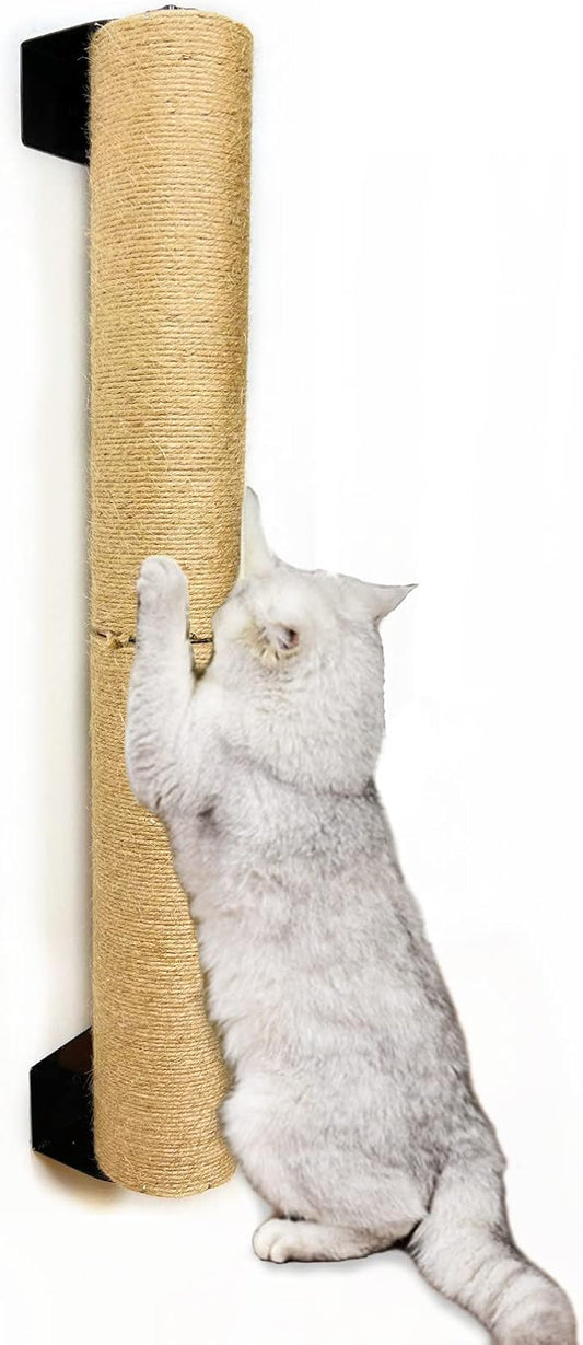 Cat Scratching Post Wall Mounted, 24 inch Tall 3.5 inch Diameter Cat Tree Scratch Post, Hemp Rope Scratcher Posts for Indoor Kittens and Large Cats with Screws