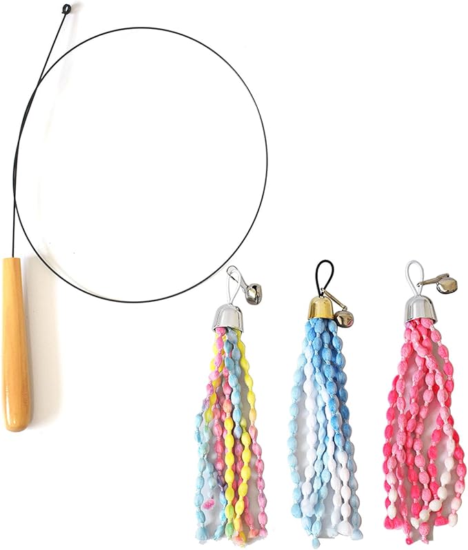 IUHKBH Cat Teaser Toys, Cat Wands with 3 Plush Srtip Refills Vibrant Cat Teaser Wands with Bell Interactive Cat Toys for Cat Kitten Having Fun Exerciser Playing