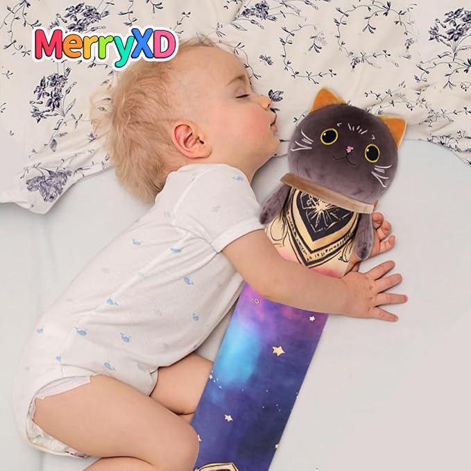 MerryXD Kawaii Long Cat Plush Body Pillow, 20”Soft Cute Black Stuffed Animals Plushies, Kids Big Doll Toys, Ideal Gifts for Cuddles,Girls,Girlfriend,Boys,Birthday,Christmas,Halloween,Valentine's Day