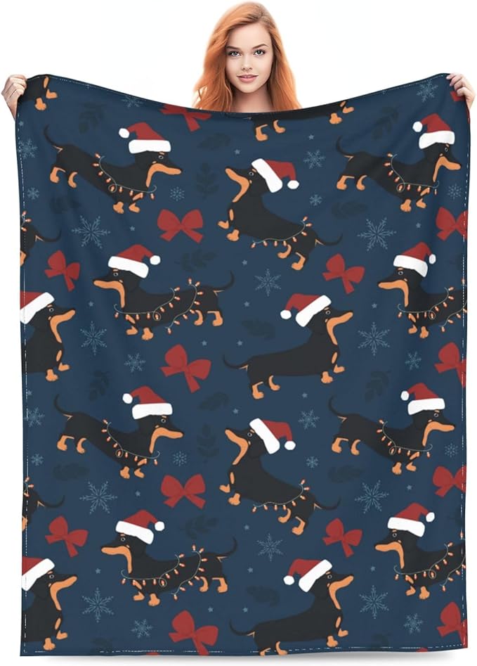 Christmas Dachshund Throw Blanket Soft Cozy Plush Warm Fleece Blanket for Sofa Couch Bed 80"X60"