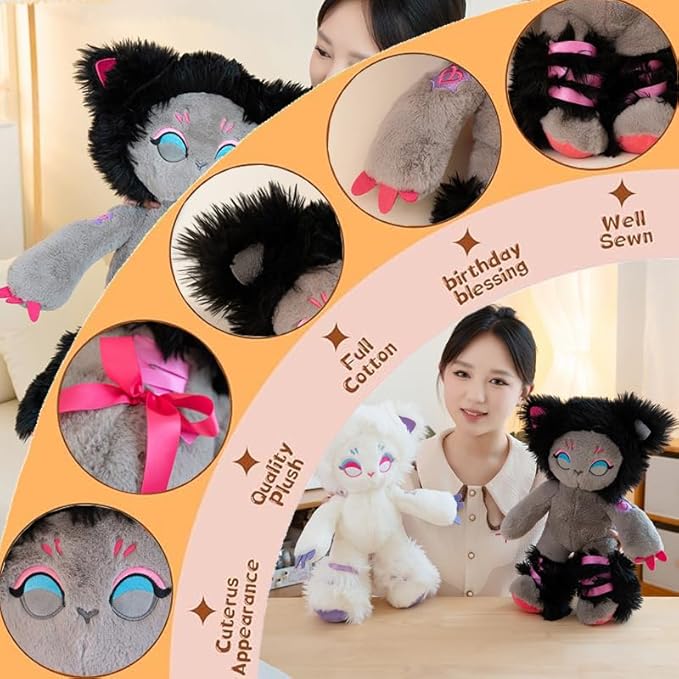 ELAINREN Black Elf Cat Plush Toy Crazy Kitten Stuffed Forest Animals Toy Ultra-Soft Huggable Kitty Plushies Pillow Decor Gifts/15.7''