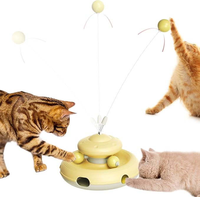 Cat Interactive Toys for Indoor Cats Dancer Supplies Bored Young Kitten Teaser Wand Feather Boredom Toy Weight Loss Kitty Tracking Balls Birthday Gift Adult Pet Enrichment Self Play High Energy Game