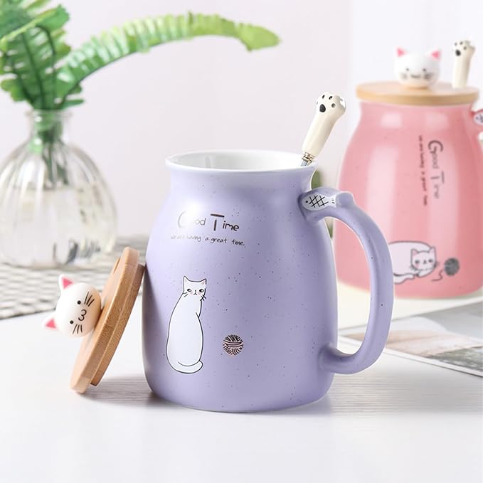BigNoseDeer 2Pcs Kawaii Cat Mug Cute Tea Cup with Infuser Ceramic Coffee Mugs Cute Cool Preppy Stuff Gifts for Women Cat Gifts for Cat lovers13oz…