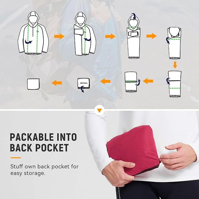 baleaf Men's Rain Jacket Waterproof Windbreaker Running Cycling Golf Hiking Gear Hood Lightweight Reflective Packable